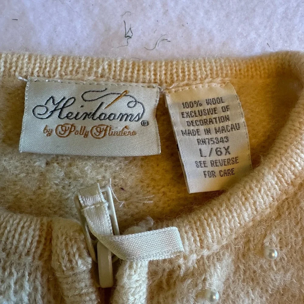 Vintage Heirlooms Polly Flinders Girls L 6X Yellow Wool Beaded Christmas Sweater